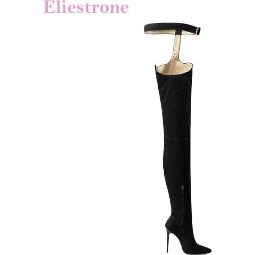 Winter Brand New Fashion Black Silver Women Over Knee High Boots Sexy Stiletto Heels Lady Stripper Shoes Big Size 12 43 47