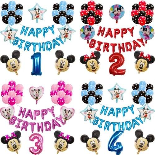 1set Mickey Minnie Foil Helium Balloon 30" Number Latex Balloons Cake baby 1 2 3st Birthday Party Decoration Kids Toy Air Globos