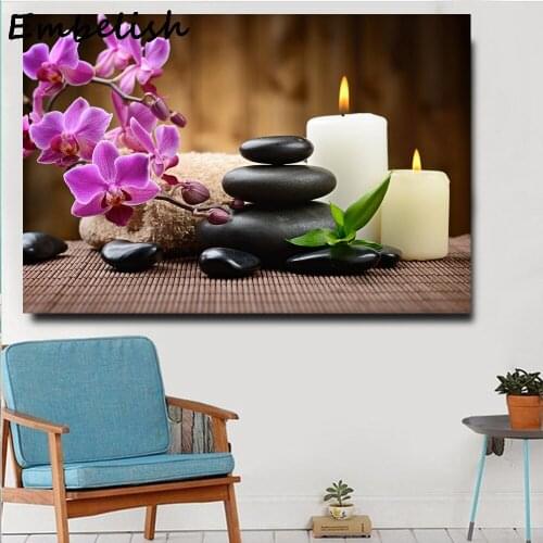 1 Pieces Large Size Still Life Stone Candel Flowers Pictures For Living Room Wall Art Spa Posters Home Decor HD Canvas Paintings