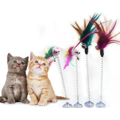 3Pcs Funny Cat Toys Elastic Feather False Mouse Bottom Sucker Toys for Cat Kitten Playing Pet Seat Scratch Toy Pet Cat Products