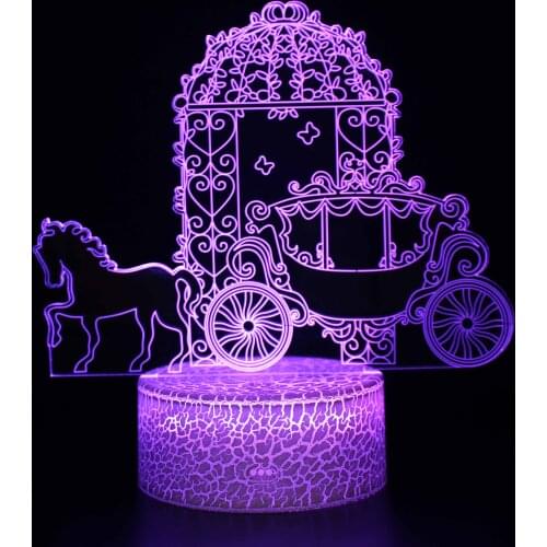 7 Color Change Horse Carriage 3d LED Night Light USB Touch Remote Table Desk Lamp for Kids Xmas Gift Home Bedroom Decor