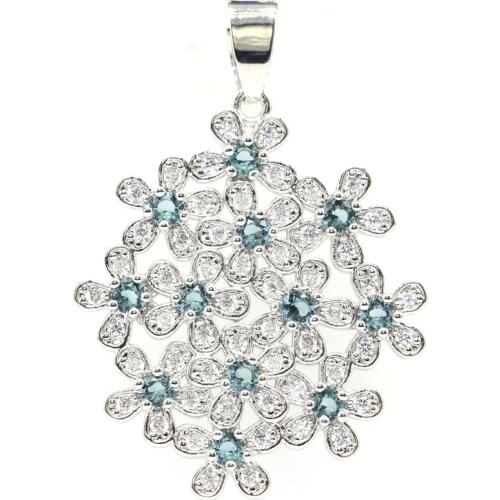 40x28mm Elegant Flowers Created London Blue Topaz Bright Zircon Gift For Women Wedding Silver Pendant