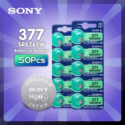 50Pcs Sony 377 Battery AG4 LR626 377A sr626sw 1.55V 626 Button Coin Cell Battery Silver Oxide Watch Batteries for Watch