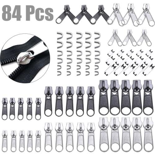 84Pcs/set Universal Zip Head Tool Repair Replacement Kit Metal Zipper Practical Zipper Repair Kit For Jeans Coats Slacks