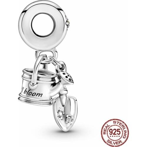 2021 New 925 Sterling Silver Watering Can & Trowel Strap Charm Fit Original 3mm Bracelet&Bangle For Women Birthday Fashion Jewel