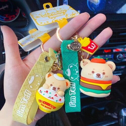 Eat Goods Series Cartoon Keychain Cute Teddy Bear Car Key Pendant Couple School Bag Ornament