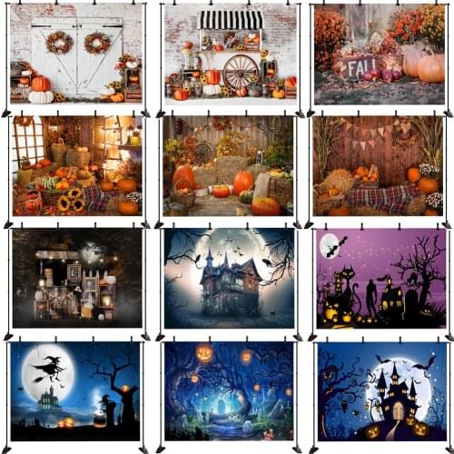 Halloween Photography Background Pumpkin Lantern Night Bat Moon Backdrop Family Party Decoration Props Banner For Photo Studio