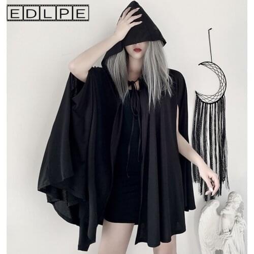 Dark Gothic Priest Cape Vampire Shirt Lolita Sleeveless Hooded Windwear Shirt Unif Black Goth Clothes