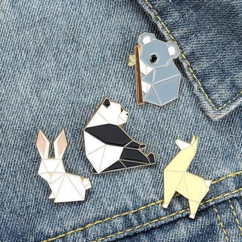 Origami Animal Enamel Pin Custom Fox Panda Koala Alpaca Rabbit Brooch Bag Clothes Lapel Pin Badge Cartoon Jewelry