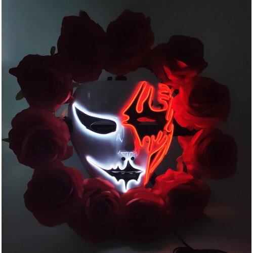 Artificial Red Rose with Luminous Mask Wreath Horror Halloween Wreath Artificial Wreath For the Front Door Home Decoration