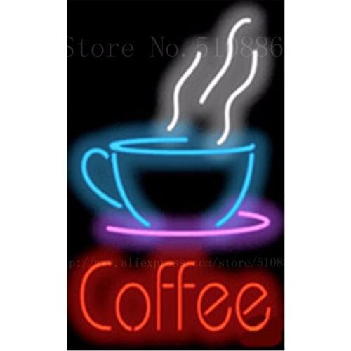 Coffee Cup Cafe Neon sign Real Glass Tube Bulbs Light Bar Beer Club Custom Neon signs Store Decoration Demor Signboard 17"x14"
