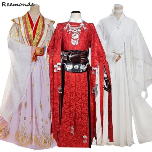 Anime Tian Guan Ci Fu Cosplay Costume Hua Cheng Red King Cosplay Xie Lian Cos Antiquity Han Fu Kimono Synthetic Wigs Shoes Cos
