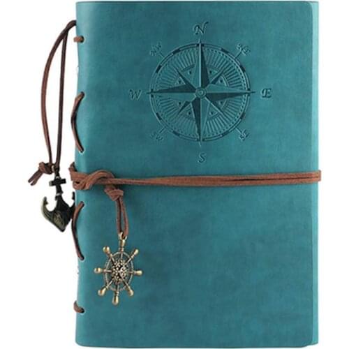 Leather Retro Notebook Vintage Nautical Spiral A6 Notebook Refillable Diary Travel Journals To Blank Pages and Retro Pendants