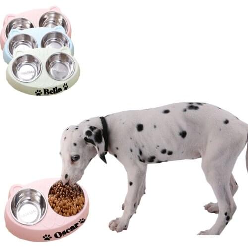 Pet Dog Duble Bowl Small Dogs Cats Drinking Dish Feeder For Feeding Bowls Kitten Food Water Feeder Stainless Steel Pet Supplies