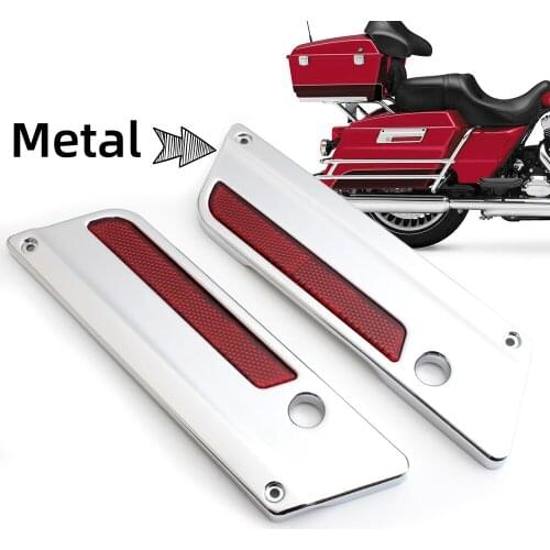 Motorcycle Metal Chrome Hard Saddlebag Latch Cover Red Reflector Decal Sticker For Harley Touring Road King Street Glide FLH