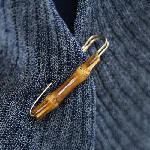 Vintage Natural Bamboo Suit Pin Metal U Shape Buckle Garment Brooch Pin Jewelry Mens Brooches Clothing Accessories