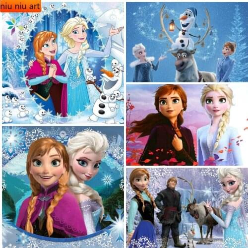 Diy Disney Diamond Painting Cartoon Cross Stitch Full Round Diamond Embroidery Sister Elsa Anna Diamond Mosaic Decor Gift