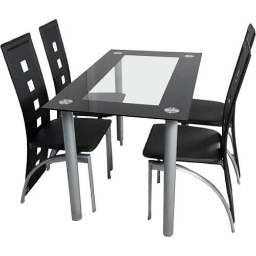 Black Transparent 110CM Dining Table Set 8mm Tempered Glass Dining Table With 4pcs High Back Chairs