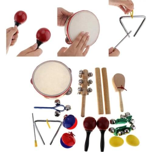 16Pcs/Lot Musical Instruments Set 10 Kinds Kindergarten Kids Tambourine Drum Percussion for Children Early Education