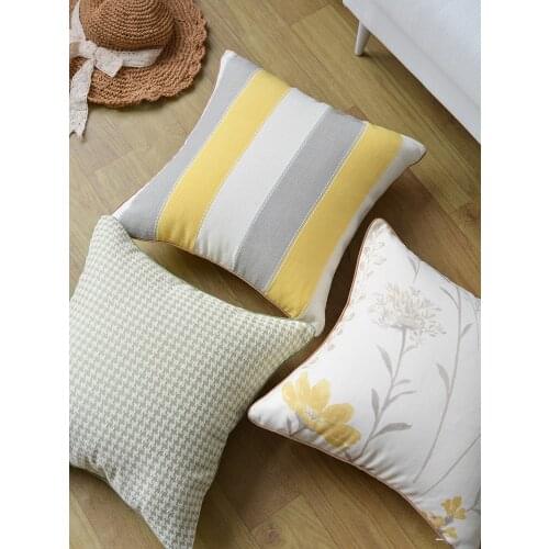 Simple cotton linen cushion cover yellow green pillow grey case bed lumbar pillow cover backrest
