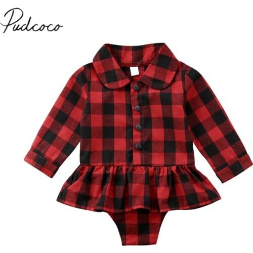 2018 Brand New Newborn Infant Toddler Baby Girl Plaid Cotton Bodysuit Plaid Jumpsuit Dress Tops Outfit Checked Casual Mini Dress