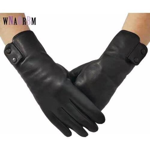 New ladies Sheepskin leather gloves womens winter Thickened wool lining gloves Thickened warm fashionable gloves