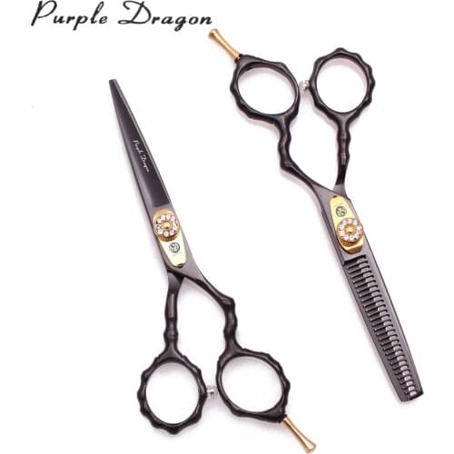 Hair Scissors Professional Purple Dragon 5.5" JP 440C Thinning Scissors 9010# Barber Set Add Bag Cutting Scissors Bamboo Handle