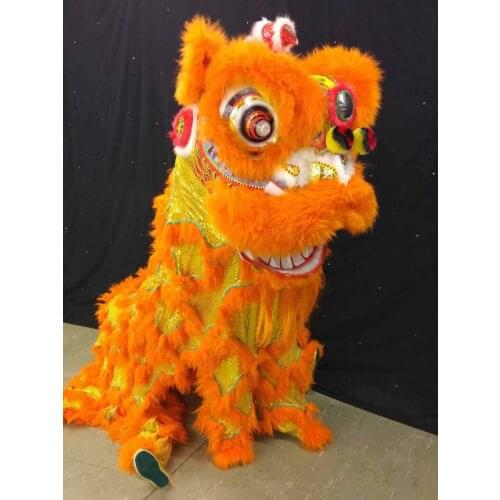 Orange Lion Dance Costume 2 Player 8-12 Age Children Play Party Performance Sport Outdoor Parade Folk Parad Stage Mascot China