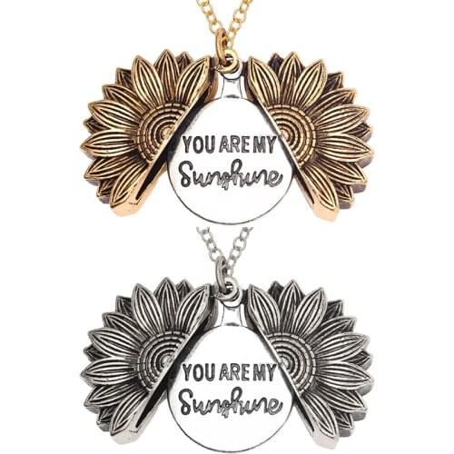 2pcs Sunflower Necklace Message Necklace For Women,Gifts For Her You Are My Sunshine, Hidden Message Necklace, Girlfriend Gift
