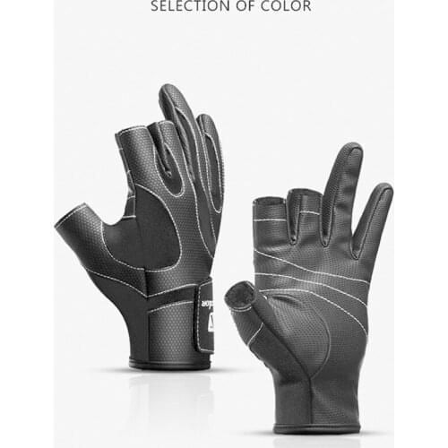 Leather fishing gloves three figner High-quality fabrics Comfort Anti-Slip Outdoor Fishing fingerless gloves cutproof glove