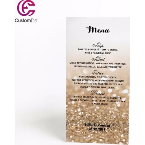 50pcs/lot Personalized menu glitter design menu whole set available MU048