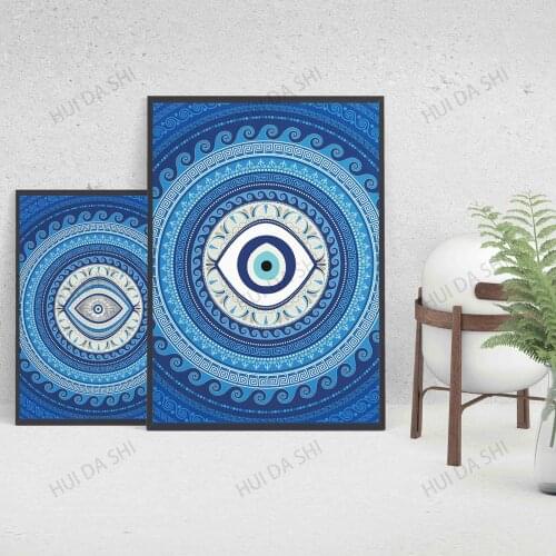 Double Evil Eye - Turkish and Greek Evil Eye - Nazar Poster - Blue Art - Spiritiual Artwork Canvas Print Poster