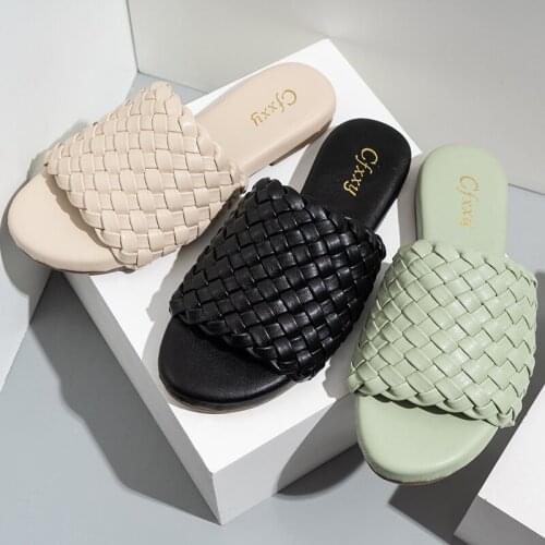 Weave Womens Slippers Sandals Summer New 2021 Flat Shoes Sabot Designer Fashion Flip-flops for Woman Beach Low Heel Shoe