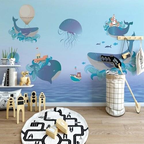 Custom Photo Wallpaper 3D Ocean Whale Childrens Room Background Wall Mural Modern Creative Wall Painting Papel De Parede Sala