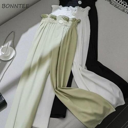 Casual Pants Women All-match Baggy Summer Fashion Mujer Ankle-Length Trousers Teens Pure Ulzzang Simple Straight Flat Pantalones