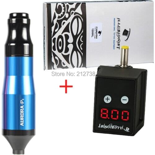 Professional Tattoo Kit Profession Aurora P1 Tattoo Pen With Wireless Mini Tattoo Power RCA Connector 5RL Needles Tattoo Supply
