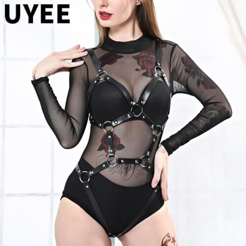 UYEE Fashion Punk Goth Lingerie Leather Women Harness Belts For Women Hot Suspenders Sexy Nightclub Women Bondage Erotic Belt
