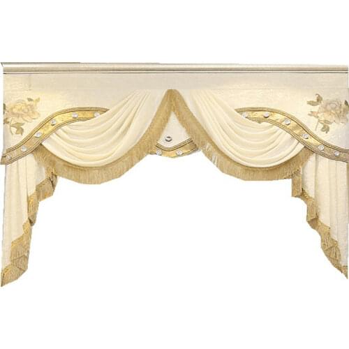 European Style Luxury Swag Waterfall Valance With Tassel Beads Fringe Trim for Living Room Rod Pocket Curtain Drapes Decoration