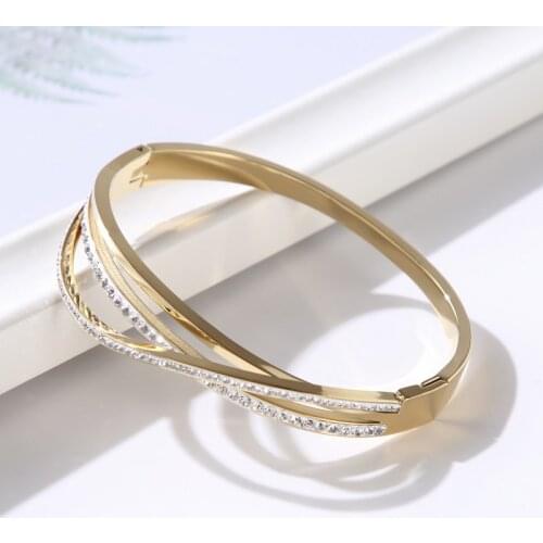 Luxury Clay CZ Crystal Stainless Steel Bracelets Bangles For Women Girls Bangle Jewelry Cuff Bracelet Gift