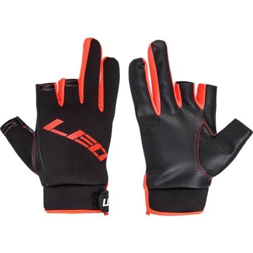 LEO Fishing Gloves Winter Sport Leather Fishing 3 Half-Finger Gloves Soft Anti-Slip Elastic Fishing Gloves for Camping