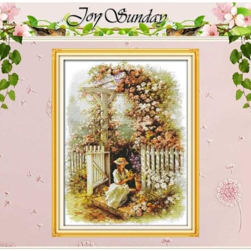 Garden girl Patterns Counted Cross Stitch Diy 11CT 14CT Cross Stitch Set Landscape Cross-Stitch Kit Embroidery Needlework