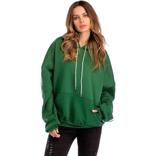 Witbuy Women Hoodie Sweatshirt Vintage Spring Autumn Fleece Solid Batwing Sleeve Ladies Pullovers Hooded Jacket Women Clothing