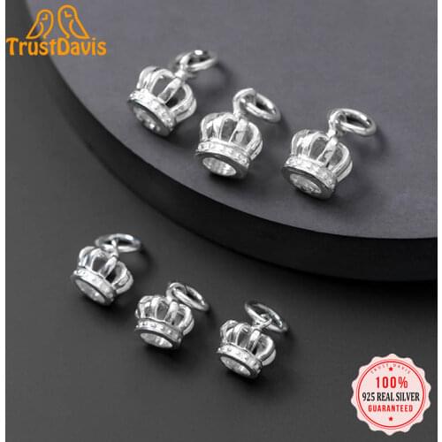 TrustDavis Real 925 Sterling Silver Fashion Sweet Hollow Crown Charm Pendant Handmade DIY Accessories Jewelry Wholesale DZ133