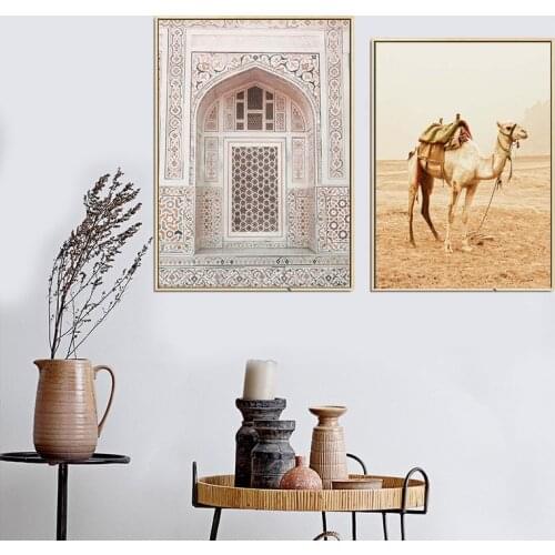 Vintage Morocco Door Desert Camel Landscape Poster Nordic Nature Scenery Wall Art Canvas Painting Modern Living Room Decor
