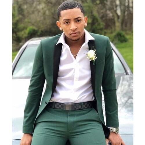 High Quality One Button Dark Green Groom Tuxedos Notch Lapel Groomsmen Mens Suits Blazers (Jacket+Pants+Tie) W:682