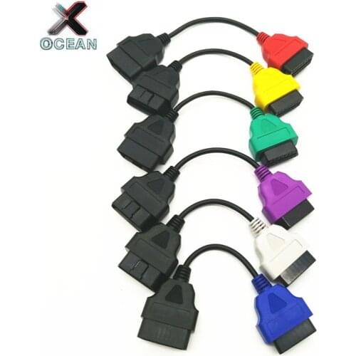 High quality 6pcs/Lot OBD2 Connector Diagnostic Adapter Cable for FIAT ECU Scan & Multiecuscan Adaptor for Fiat 6 colors Cables