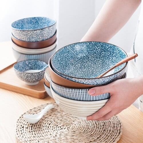Japanese Ceramic Bowls Simple and Honest Anti-scalding Tableware Rice Bowls Noodles Soup Bowls Spoons Tableware for Kids
