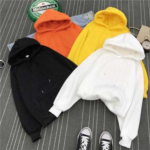 Zuolunouba Autumn Winter Female Solid Color Fleece Sweatshirt Loose Long Sleeve Casual Thick Warm Kangaroo Pocket Hoodie Women