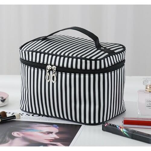 1 Pc Large Striped Cosmetic Case Women Waterproof Make Up Bag Travel Toiletry Organizer Storage Bags Portable Makeup Wash Pouch