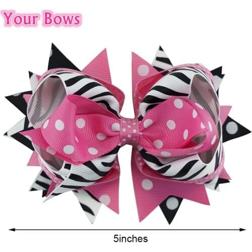 1PC 5 Inches Zebra Hot Pink Girls Hair Bows Children Hair Clips Boutique Stacked Big Bows For Girls Kids Hair Accessories